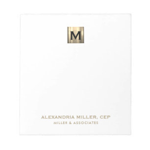 Bloc De Notas Elegante logotipo inicial blanco y dorado