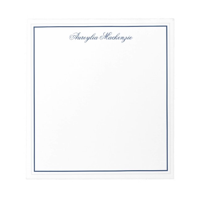 Bloc De Notas Elegante Marina Azul y Blanco Personalizado (Frente)