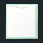 Bloc De Notas Elegante Mint Gold Personalizado<br><div class="desc">Este bloc de notas presenta un elegante y minimalista borde de menta gruesa y delgado borde dorado. Personalízalo con su nombre o nombre de la empresa.</div>