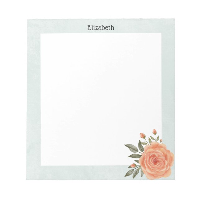 Bloc De Notas Elegante Moda Naranja acuarela Floral personalizad (Frente)