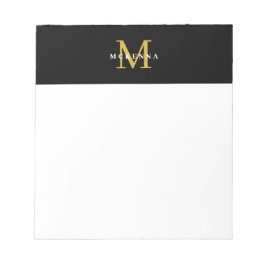 Bloc De Notas Elegante Monograma Black Gold Profesional Moderno