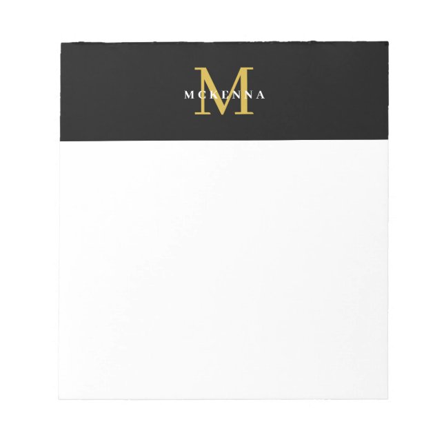 Bloc De Notas Elegante Monograma Black Gold Profesional Moderno (Frente)