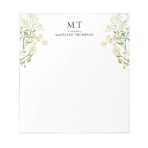 Elegante Monograma Clásico de Flor Silvestre Blanc