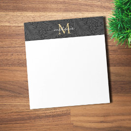 Bloc De Notas Elegante Monograma de Floral con Letra Negra y Dor