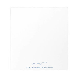 Bloc De Notas Elegante Monograma de la Marina Girly Elegante Ini