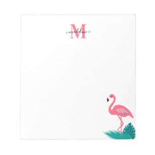 Bloc De Notas Elegante Monograma Hojas Tropicales Flamingo Rosa