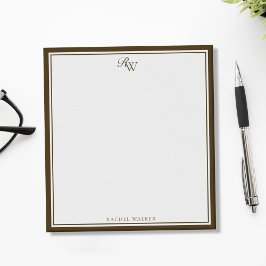 Bloc De Notas Elegante Monograma Marrón Dos Bordes