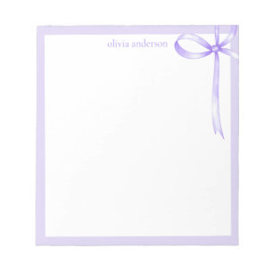Bloc De Notas Elegante Monograma Minimalista de Morado Bow