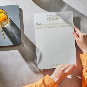 Bloc De Notas Elegante Monograma Negro Oro Hoja de Receta Simple