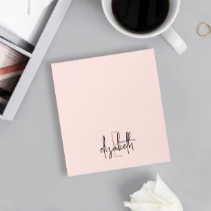 Bloc De Notas Elegante Monograma Nombre Rosa Oro Script