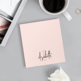 Bloc De Notas Elegante Monograma Nombre Rosa Oro Script