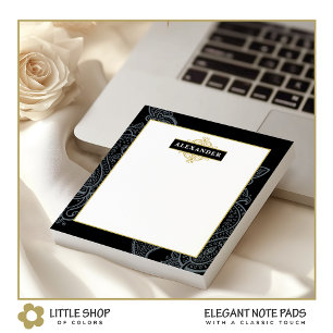 Bloc De Notas Elegante Monograma Personalizable Paisley Oro Negr