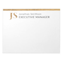 Bloc De Notas Elegante Monograma Personalizado Blanco y Oro