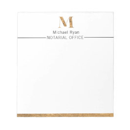 Bloc De Notas Elegante Monograma Personalizado Blanco y Oro