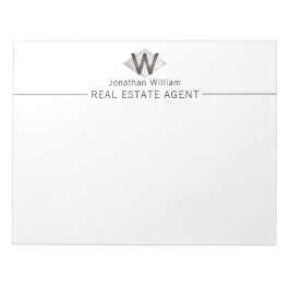 Bloc De Notas Elegante Monograma personalizado negro plateado