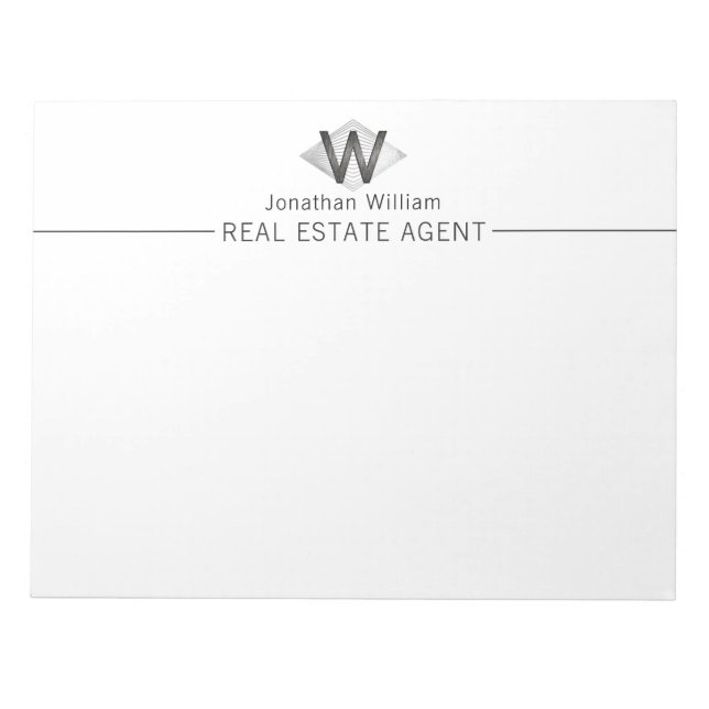 Bloc De Notas Elegante Monograma personalizado negro plateado (Frente)