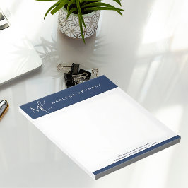 Bloc De Notas Elegante Monograma Plateado Personalizado Azul Mar