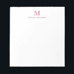 Bloc De Notas Elegante Monograma Rojo Blanco y Negro<br><div class="desc">El diseño presenta un monograma inicial personalizado y un nombre en una fuente tipográfica simple y moderna.</div>