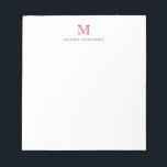 Bloc De Notas Elegante Monograma Rojo Blanco y Negro<br><div class="desc">El diseño presenta un monograma inicial personalizado y un nombre en una fuente tipográfica simple y moderna.</div>
