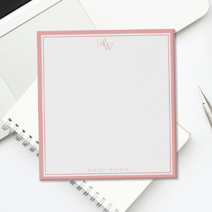 Bloc De Notas Elegante Monograma Rosa Dos Bordes