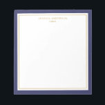 Bloc De Notas Elegante Navy Blue Gold Personalizado<br><div class="desc">Este bloc de notas presenta un elegante y minimalista borde azul marino y delgado borde dorado. Personalízalo con su nombre o nombre de la empresa.</div>