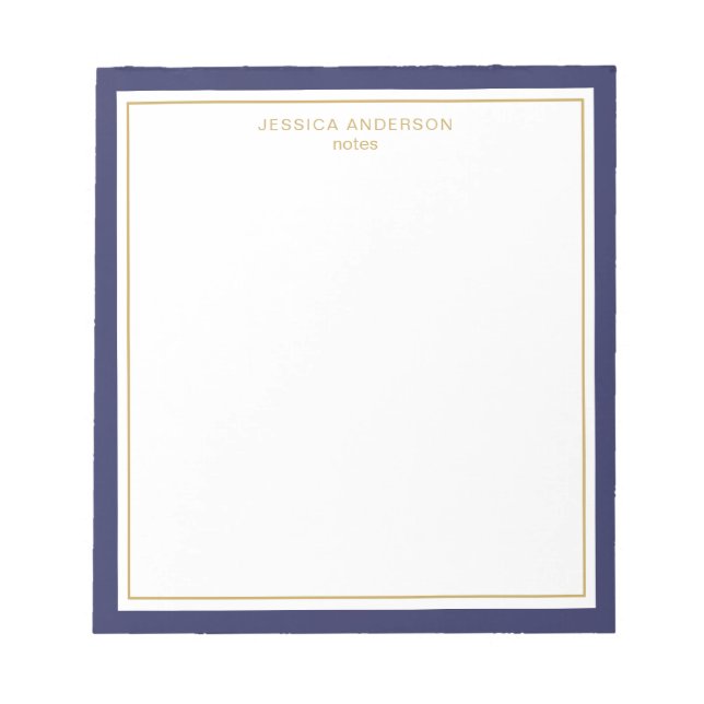 Bloc De Notas Elegante Navy Blue Gold Personalizado (Frente)