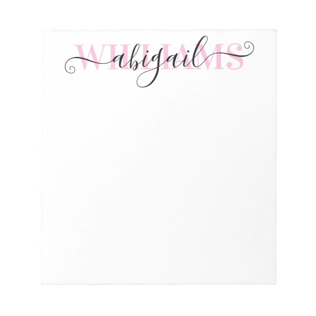Bloc De Notas Elegante Nombre de guión de caligrafía rosada negr (Frente)
