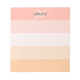 Bloc De Notas Elegante nombre de monograma rayado rosado