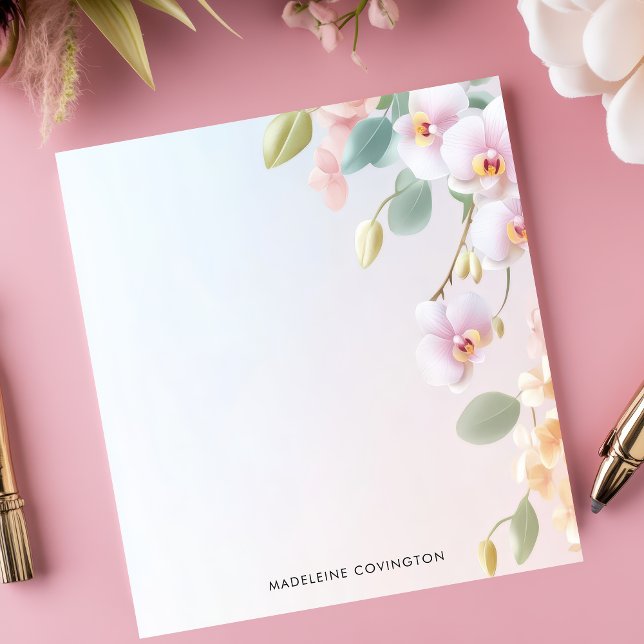 Bloc De Notas Elegante nombre personalizado de orquídeas rosadas (Subido por el creador)