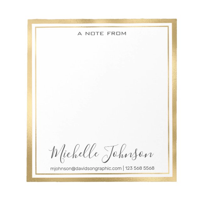 Bloc De Notas Elegante nombre personalizado | Del Escritorio De (Frente)