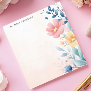 Bloc De Notas Elegante nombre personalizado floral pastel