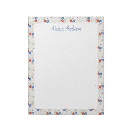 Bloc De Notas Elegante nombre personalizado floral rojo blanco y