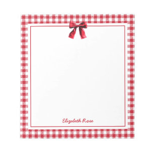Bloc De Notas Elegante Nombre Personalizado Red Plaid Coquette B
