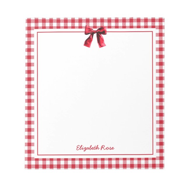 Bloc De Notas Elegante Nombre Personalizado Red Plaid Coquette B (Frente)