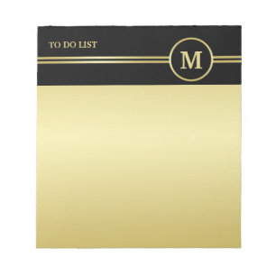 Bloc De Notas Elegante oro Monograma personalizado sobre negro