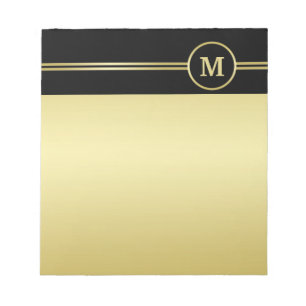 Bloc De Notas Elegante oro Monograma personalizado sobre negro