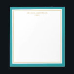 Bloc De Notas Elegante oro Verde azulado personalizado<br><div class="desc">Este bloc de notas presenta un elegante y minimalista borde verde azulado grueso y delgado borde dorado. Personalízalo con su nombre o nombre de la empresa.</div>