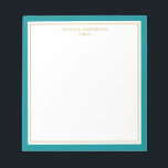 Bloc De Notas Elegante oro Verde azulado personalizado<br><div class="desc">Este bloc de notas presenta un elegante y minimalista borde verde azulado grueso y delgado borde dorado. Personalízalo con su nombre o nombre de la empresa.</div>
