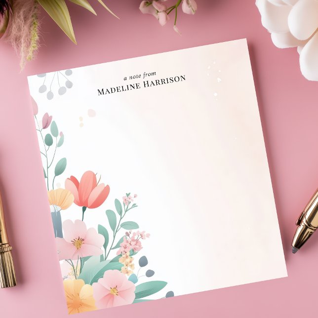 Bloc De Notas Elegante Pastel Floral Bouquet Nombre Personalizad (Subido por el creador)
