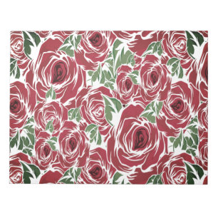 Bloc De Notas Elegante patrón de Rosa Vintage - Floral roja y ve