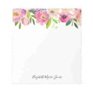 Bloc De Notas Elegante Peonia de acuarela rosa pastel floral