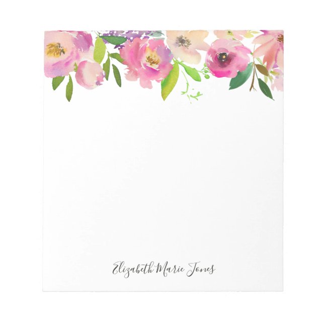 Bloc De Notas Elegante Peonia de acuarela rosa pastel floral (Frente)
