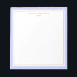 Bloc De Notas Elegante Periwinkle Gold Personalizado<br><div class="desc">Este bloc de notas presenta un elegante y minimalista borde de perinela grueso y delgado borde dorado. Personalízalo con su nombre o nombre de la empresa.</div>
