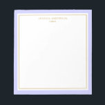 Bloc De Notas Elegante Periwinkle Gold Personalizado<br><div class="desc">Este bloc de notas presenta un elegante y minimalista borde de perinela grueso y delgado borde dorado. Personalízalo con su nombre o nombre de la empresa.</div>
