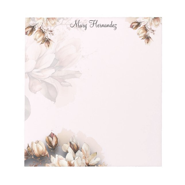 Bloc De Notas Elegante Personalizado floral rosa pálido (Frente)