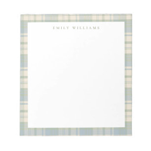 Bloc De Notas Elegante Plaid Azul Verde Minimalista