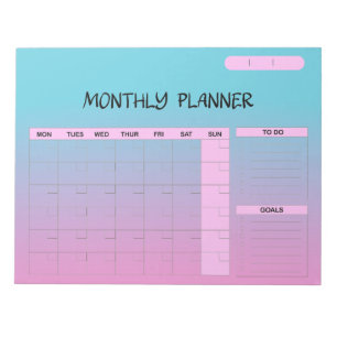 Bloc De Notas Elegante planificador de calendario mensual en bla