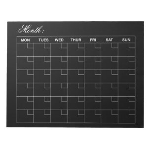 Bloc De Notas Elegante planificador de calendario mensual negro