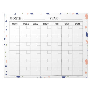 Bloc De Notas Elegante planificador de calendario mensual Terraz