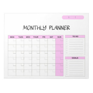 Bloc De Notas Elegante planificador del calendario mensual en bl